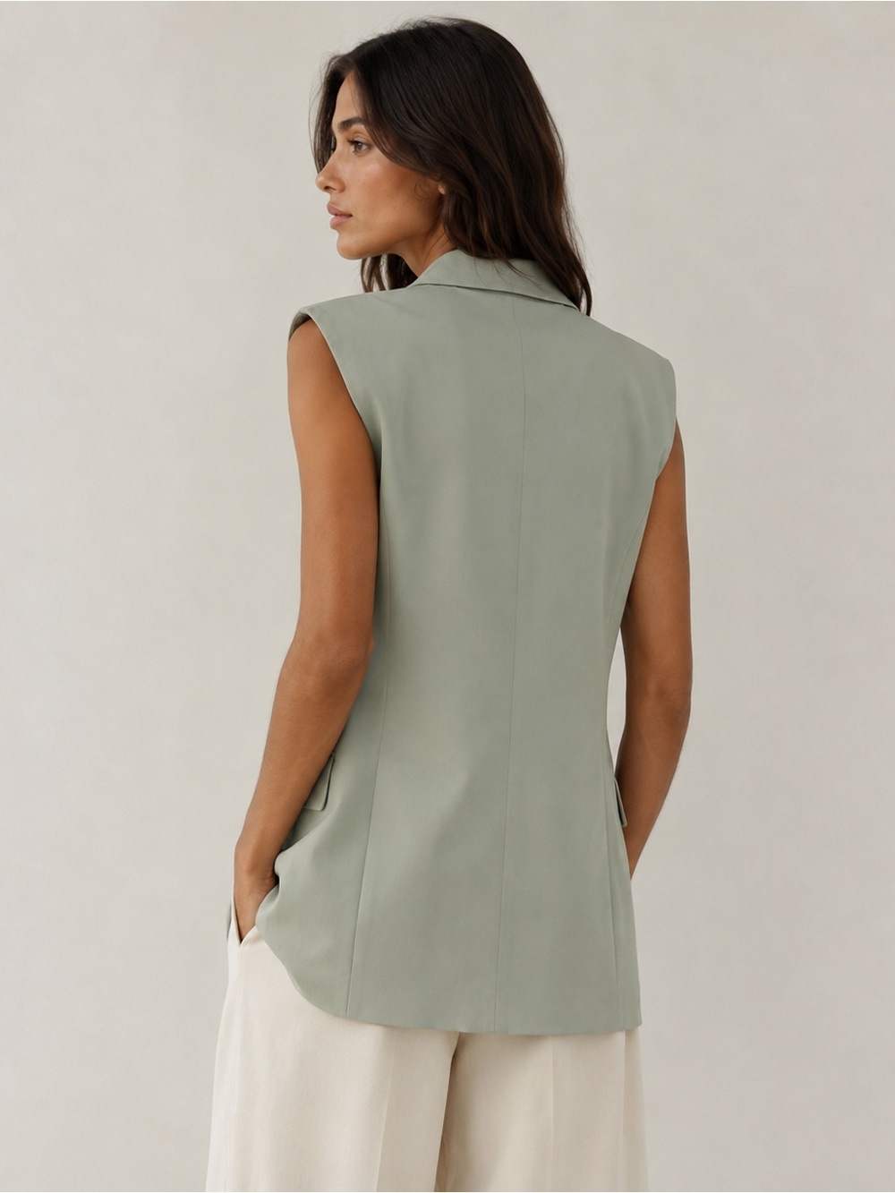 Veronica Beard Double-Breasted Sleeveless Blazer Vest in Sage Mint Green Sz 2 - Picture 2 of 6